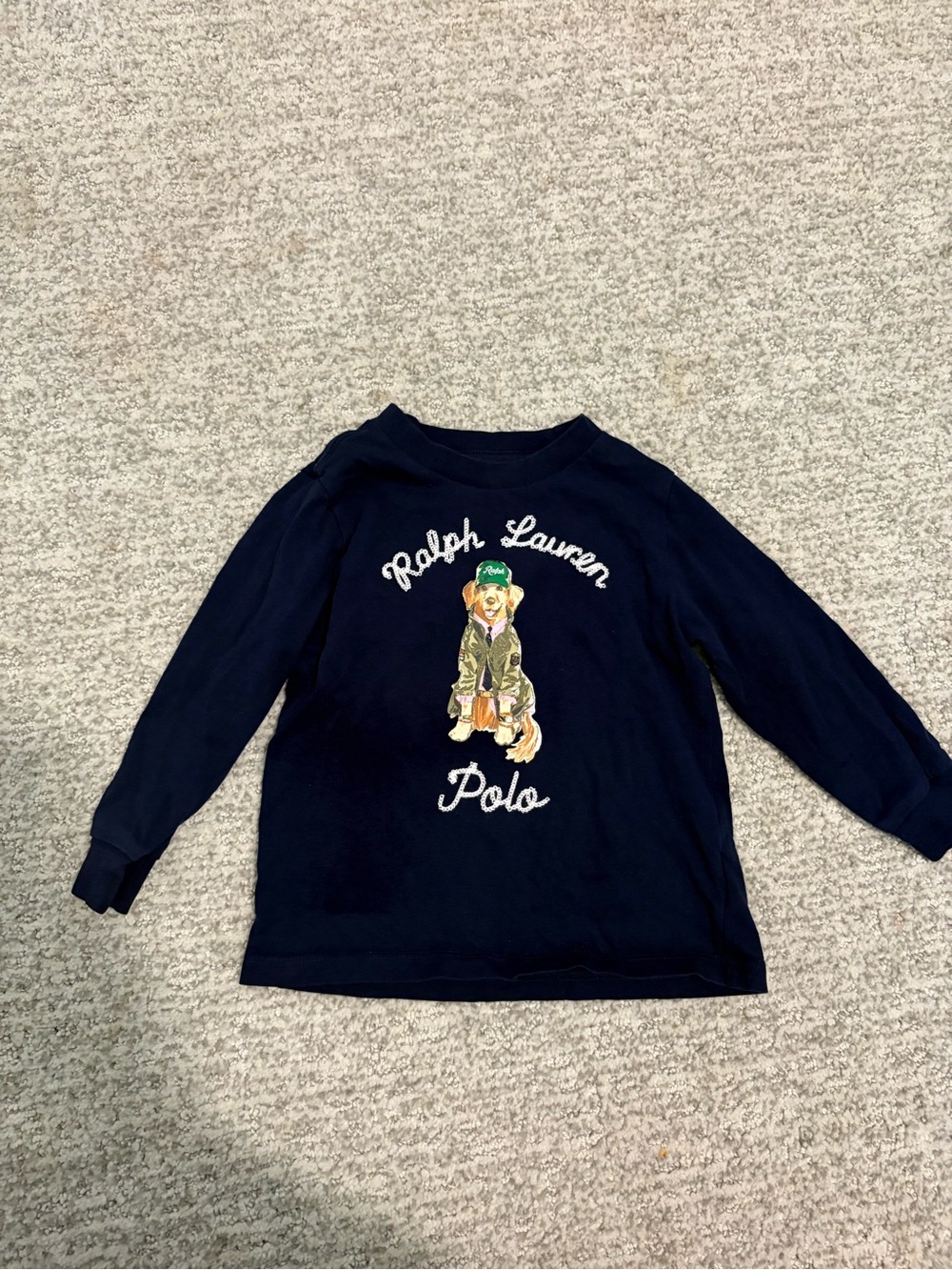 Polo by Ralph Lauren Navy Long-Sleeve Kids Tee with Bear Patch